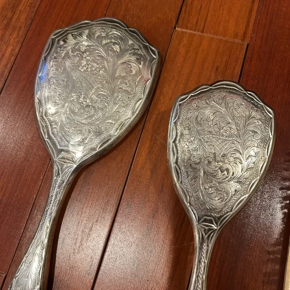 Vintage 800 Silver 5 Piece Vanity Set Comb Brushes and Mirror - Picture 4 of 14